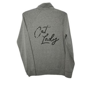 CAT LADY BOX top gray sequin zip up mock‎ jacket S